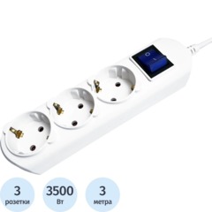 Удлинитель Power Cube 3р/3м  с/з с выкл 16А бел (PC-5-3M)