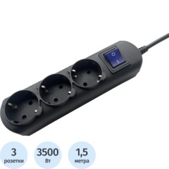Удлинитель Power Cube 3р/1,5 м с/з с выкл 16А черн (PC-7B-1,5M)