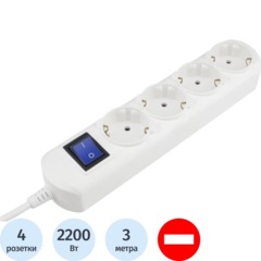 Удлинитель Power Cube 4р/3м с/з с выкл 10А бел (PC-4B-3M)