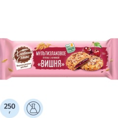 Печенье сдобное Хлебный Спас Мультизлаковое с начинкой Вишня, 250г