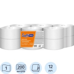Бумага туалетная д/дисп SoffiPRO Эконом 1сл белая 200м 12рул/уп_10901494