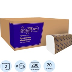 Полотенца бумажные д/дисп SoffiPRO Премиум V-сл 2сл 200шт 20пач/уп_10901422
