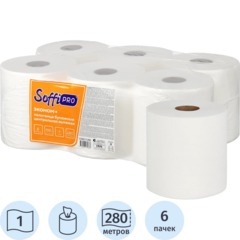 Полотенца бумажные д/дисп SoffiPRO Эконом+ 1сл ЦВ бел 280м 6рул/уп_10901548