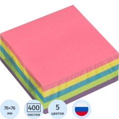 Стикеры Attache с клеев. краем 76х76, неон, 5 цветов, 400л