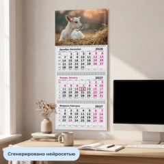 Календарь настенный 3-х блочный 2027 Attache Символ года Коза 2 305х675мм - фото 4