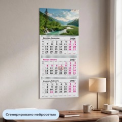 Календарь настенный 3-х блочный 2027 Attache река в горах 305х675мм - фото 4