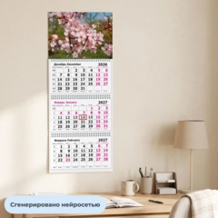Календарь настенный 3-х блочный 2027 Attache Цветы 305х675мм - фото 4