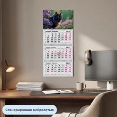 Календарь настенный 3-х блочный 2027 Attache черный кот 305х675мм - фото 4
