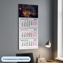 Календарь настенный 3-х блочный 2027 Attache ночной парк 305х675мм - фото 4