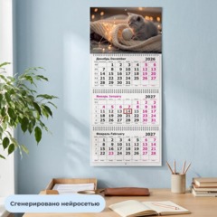 Календарь настенный 3-х блочный 2027 Attache котенок с клубком 305х675мм - фото 4