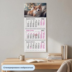 Календарь настенный 3-х блочный 2027 Attache Пес 305х675мм - фото 4