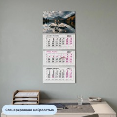 Календарь настенный 3-х блочный 2027 Attache Премиум Лебеди 330х705мм - фото 4