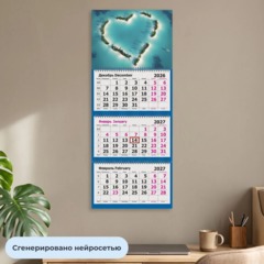 Календарь настенный 3-х блочный 2027 Attache Сердце океана 305х675мм - фото 4