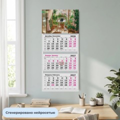 Календарь настенный 3-х блочный 2027 Attache Рисованный офис 305х675мм - фото 4