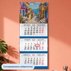 Календарь настенный 3-х блочный 2027 Attache Морской пейзаж 295х710мм - фото 4