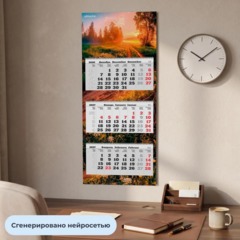 Календарь настенный 3-х блочный 2027 Attache Премиум Дорога в лесу 340х840 - фото 4
