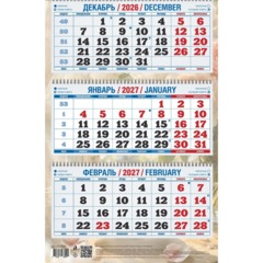 Календарь настенный 3-х блочный 2027 Attache Пионы 310х680мм - фото 3