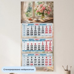 Календарь настенный 3-х блочный 2027 Attache Пионы 310х680мм - фото 4