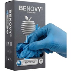 Перчатки нитрил., нестер., н/о, голубой Benovy (M) 100пар/уп CN - фото 3