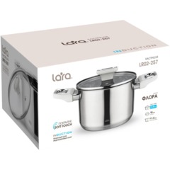 Кастрюля LARA (нерж) ФЛОРА 18x11,5см 2.9л, индукц, Soft touch, стекл крышка - фото 2