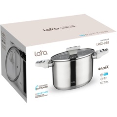 Кастрюля LARA (нерж) ФЛОРА 20x12,5см 3.9л, индукц, Soft touch, стекл.крышка - фото 2