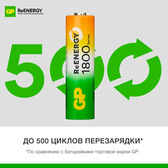 Аккумулятор GP 1800mAh АА 180AAHC-2DECRC2/ 180AAHCRGY-2CRC82 бл/2шт - фото 6