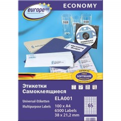 Этикетки самоклеящиеся Europe, ELA001, 38х21,2мм/65шт на листеА4 (100лист/у - фото 2