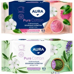 Салфетки влажные AURA освежающие для всей семьи 63шт. Салфетки влажные AURA освежающие для всей семьи 63шт. - фото 2