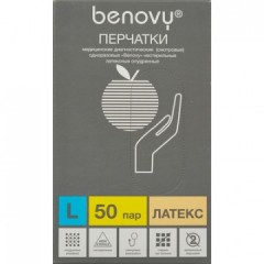 Перчатки мед. смотров. латекс., нестер., с пудрой, Benovy (L) 50 пар/уп