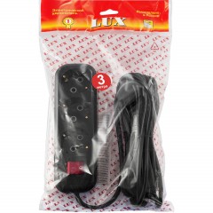 Удлинитель LUX У3-ЕВК-03 с выкл. 3-мест с з/к, 250В 16А, 3м, черный - фото 2