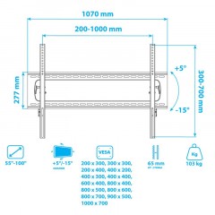 Кронштейн Kromax STAR PRO-112, TV 55-100, настенный, наклонный, чер Кронштейн Kromax STAR PRO-112, TV 55-100, настенный, наклонный, чер - фото 7