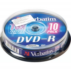 Носители информации DVD-R, 16x, Verbatim Azo Matt Silver, Cake/10, 43523