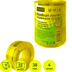 Клейкая лента канцелярская Attache Selection 15х33 кристальная 4 шт./уп.