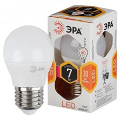 Лампа светодиодная Эра 7W E27 2700k тепл.бел. шар ЭРА smd P45-7W-827-E27 - фото 3