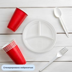 Тарелка одноразовая d-205мм, 3-х секционная белая, Выбор есть,ПС 100шт/уп - фото 5