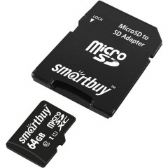 Карта памяти micro SDXC, 64 GB, SMARTBUY, 10 Мб/сек. (class 10), с адаптером, SB64GBSDCL10-01 - фото 2