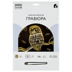 Гравюра с эффектом золота ТРИ СОВЫ "Сова", А4 - фото 3