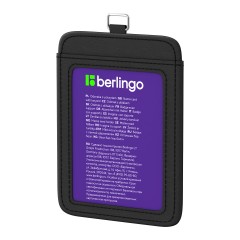 Бейдж вертикальный Berlingo "ID 500", 55*85мм, экокожа, держатель-рулетка с лентой 45 см, черный - фото 3
