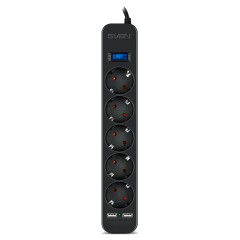 Сетевой фильтр Sven SF-05LU 5 розеток, ,2*USB 2.4А, 5м, черный Сетевой фильтр Sven SF-05LU 5 розеток, ,2*USB 2.4А, 5м, черный - фото 2