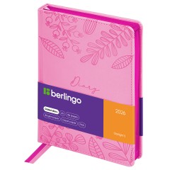 Ежедневник датированный 2026г., А5, 184л., кожзам, Berlingo "Starlight S", металлик срез, розовый