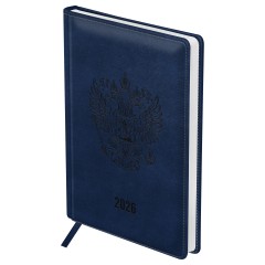 Ежедневник датированный 2026г., А4, 176л., твердый переплет, кожзам, BG "Орел", синий