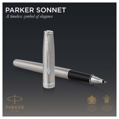 Ручка-роллер Parker "Sonnet Stainless Steel CT" черная, 0,8мм, подарочная упаковка - фото 2