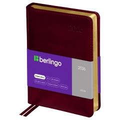 Ежедневник датированный 2026г., А6, 184л., кожзам, Berlingo "xGold", зол. срез, бордовый