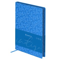 Ежедневник датированный 2026г., А5, 176л., мягкий переплет, кожзам, Greenwich Line "Flower. Indigo", синий, цветной срез