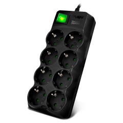 Сетевой фильтр Sven SF-08E-16, 8 розеток с защитными шторками 1,8м, черный - фото 2