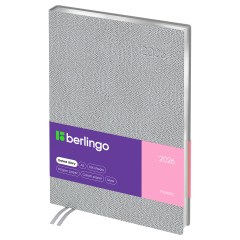 Ежедневник датированный 2026г., А5, 184л., кожзам, Berlingo "Metallic", сер. срез, серебряный металлик