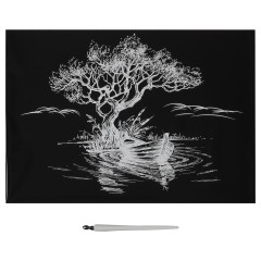 Гравюра с эффектом серебра ТРИ СОВЫ "Лодка", А4 - фото 2