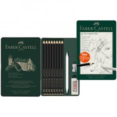 Набор карандашей ч/г матовых Faber-Castell "Pitt Graphite Matt" HB, 2B, 4B, 6B, 8B, 10B, 12B, 14B, заточ, ластик, метал.точилка, растушев... Набор карандашей ч/г матовых Faber-Castell "Pitt Graphite Matt" HB, 2B, 4B, 6B, 8B, 10B, 12B, 14B, заточ, ластик, метал.точилка, растушевка, метал.кор - фото 2