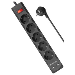 Сетевой фильтр Defender DFS 755 5 розеток 5,0м, 2xUSB, 2.1A, черный - фото 3