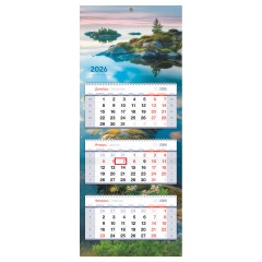 Календарь квартальный 3 бл. на 3 гр., 330*810 мм BG Premium "Карельские острова", с бегунком, 2026г.